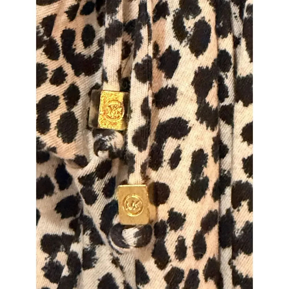 Michael Kors Leopard Print Ruched Peasant Top Women’s Large Short Sleeve Stretch
